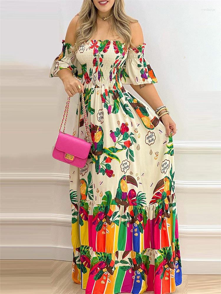Party Dresses Women Chic Off Shoulder Slash Neck All Over Print Bird Pattern Short Sleeves Maxi A-line Sexy Dress Elegant Boho, Creamy-white
Party Dresses Women Chic Off Shoulder Slash Neck All Over Print Bird Pattern Short Sleeves Maxi A-line Sexy Dress Elegant Boho, Creamy-white