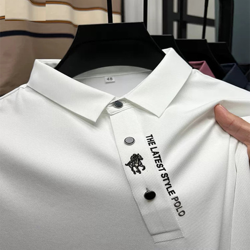 Men's Polos High-End Business Solid Color High Quality Short Sleeve Polo Shirt Lapel Collar Summer Men Fashion Casual No Trace Printing 230621