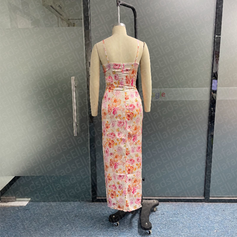 Basic Casual Dresses Wefads Women Maxi Dress Summer Sexy Floral Printed Suspender Sleeveless V Neck Slim A-Line With Zipper Beach Party Dresses 230621