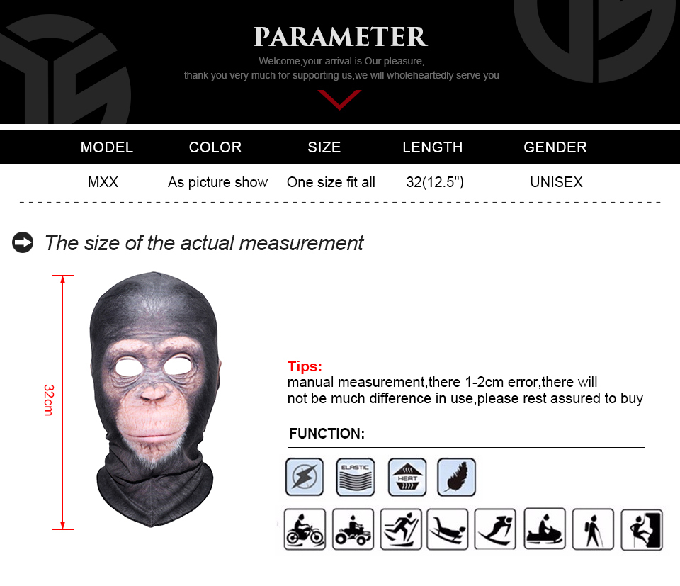 Cycling Caps Masks 3D Animal Orangutan Chimpanzee Ferocious Funny Balaclava Beanies Thermal Wool Fleece Winter Warmer Full Face Mask Cover Cap 230621