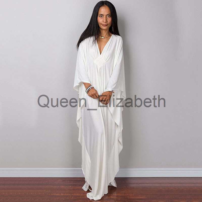 Casual Dresses Greek Goddess Pure White Long Dress Stuning Solid Color Black Kaftan High Waist Batwing Sleeve Maxi Dresses For Elegant Women J230625
