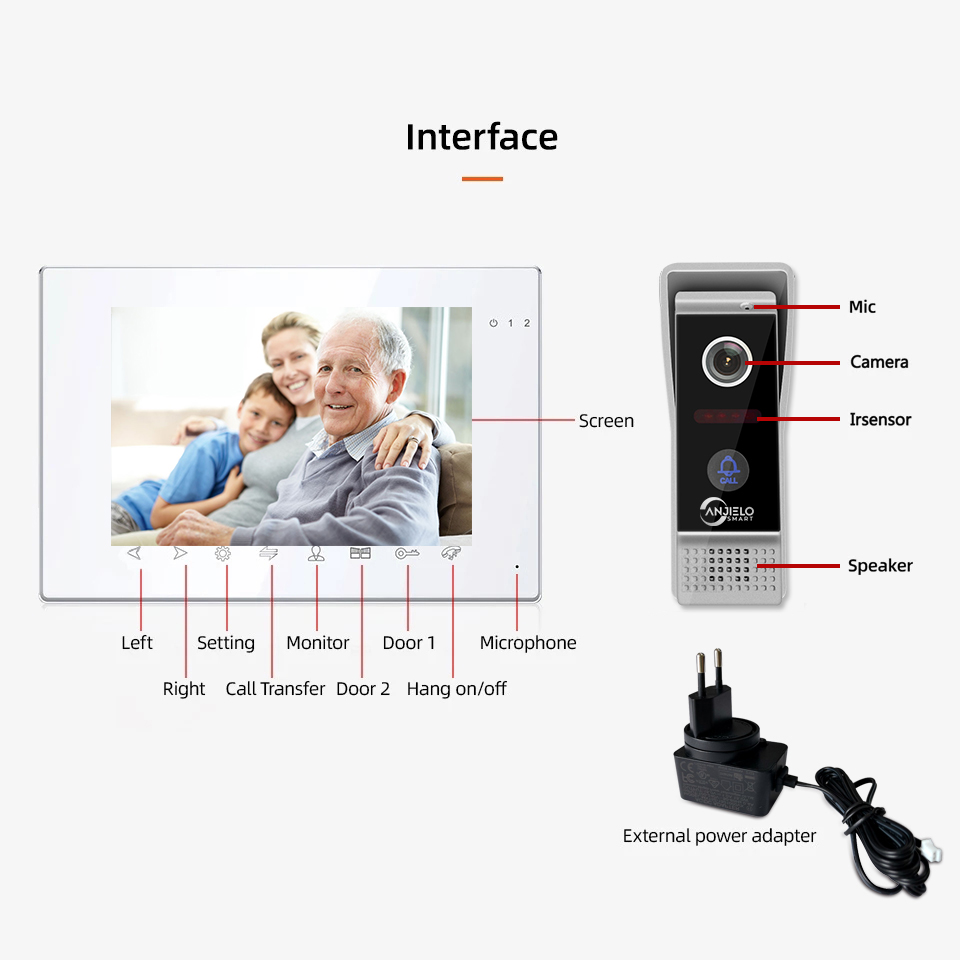 Anjielo Smart 7 Inch Wifi Video Intercom Video Interphone Tuya Smart 1080P Wired Video Doorbell Camera For Apartment Home Villa