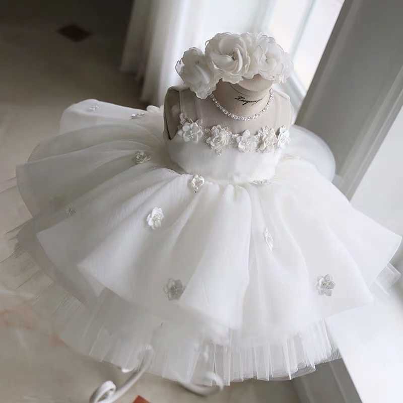 Newborn Baptism Dress For Baby Girl White First Birthday Party Wear 3D Appliques Toddler Girl Christening Gown Wedding Vestidos L230625