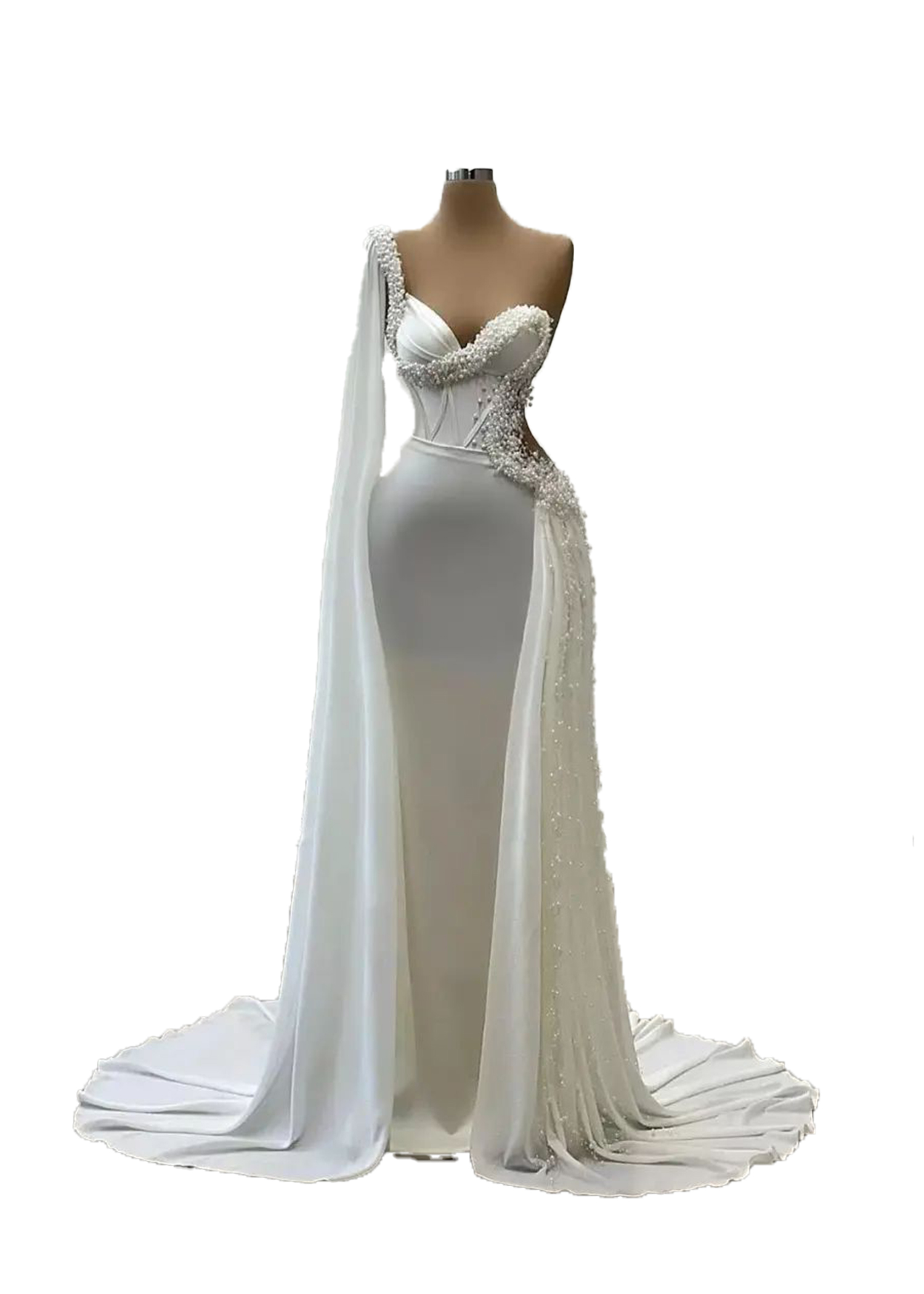 Plus Size Mermaid Wedding Dresses Bohemian Pearls One Shoulder Sweetheart Watteau Train Beach Bridal Gown Boho Vestido De Novia