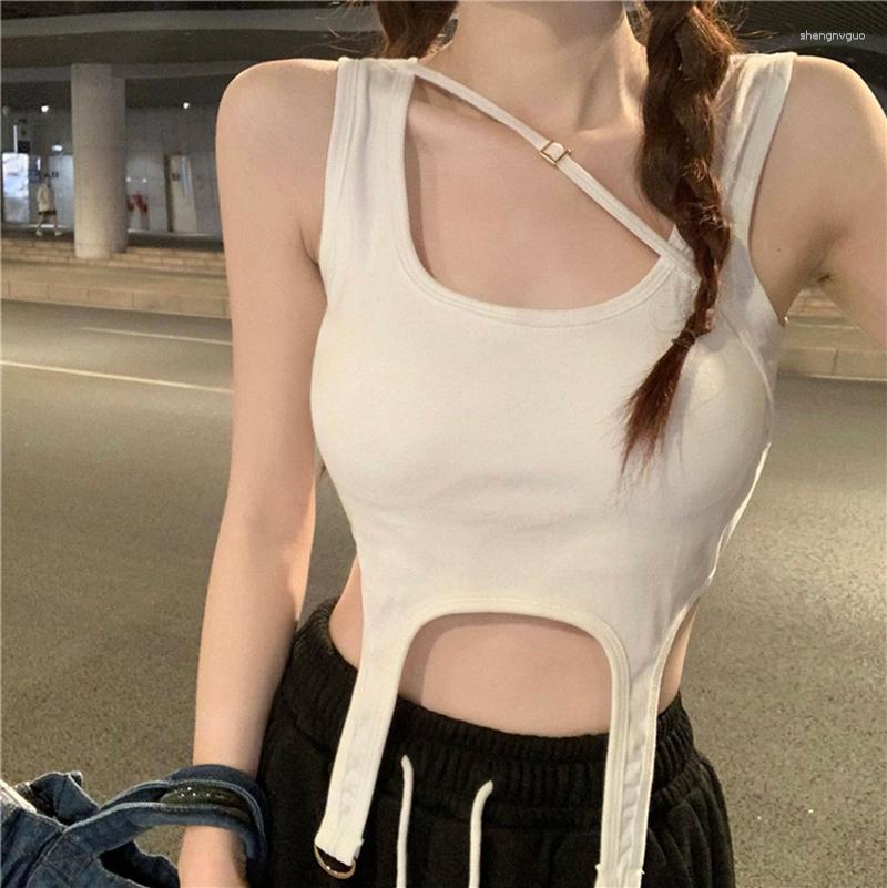 Women's Tanks Irregular Crop Tops Built-in Bra Vest Slim Fit Elastic T Shirts Korean Y2K Clothes Women Summer Night Party Clubwear, White 
Women's Tanks Irregular Crop Tops Built-in Bra Vest Slim Fit Elastic T Shirts Korean Y2K Clothes Women Summer Night Party Clubwear, White