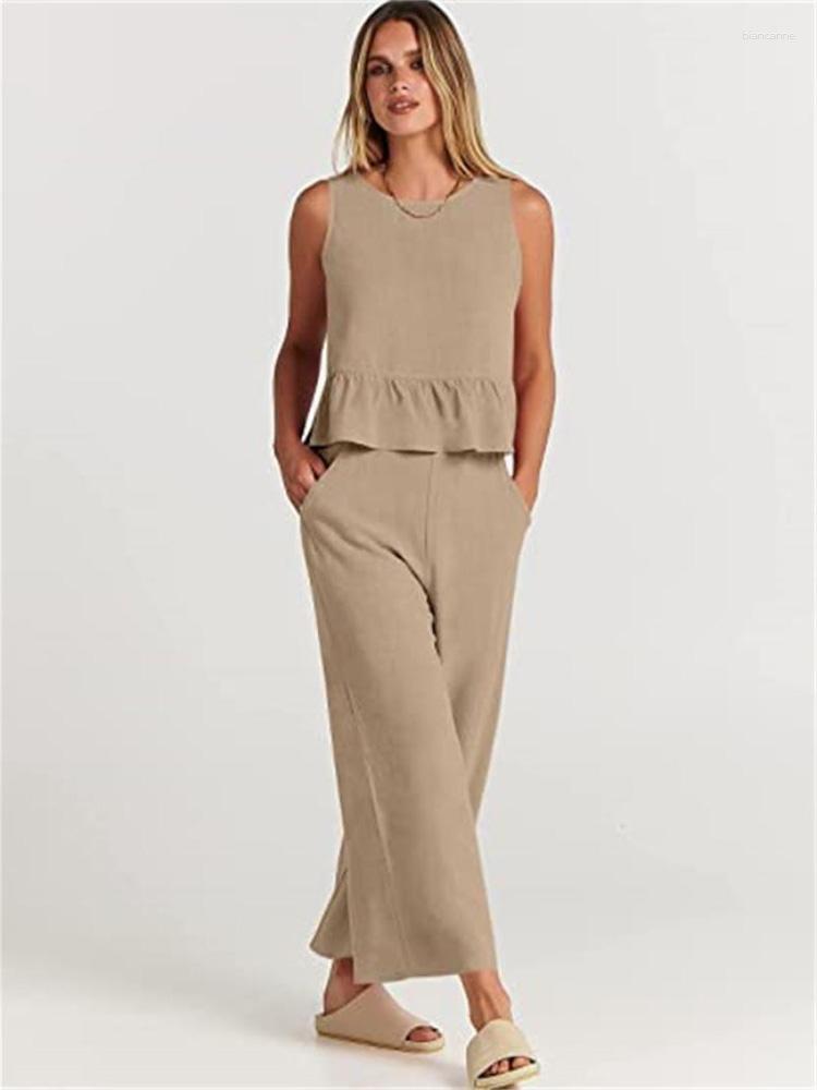 Women' Two Piece Pants Casual Ruffle Hem Vest Women Sets Sleeveless O-neck Top Female Loose Button Suit Summer Ladies Fashion Set, Style 3
Women' Two Piece Pants Casual Ruffle Hem Vest Women Sets Sleeveless O-neck Top Female Loose Button Suit Summer Ladies Fashion Set, Style 3