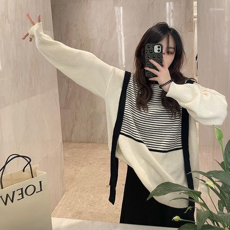 Women's Sweaters Streamer Design Striped Pullover Sweater Women 2023 Spring Loose All-match Fake Two-piece Knitted Female Top, Black
Women's Sweaters Streamer Design Striped Pullover Sweater Women 2023 Spring Loose All-match Fake Two-piece Knitted Female Top, Black