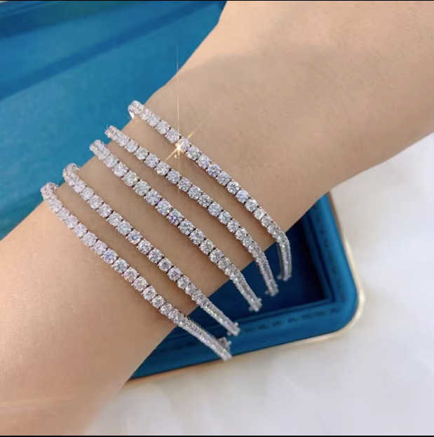 4mm Mosang Diamond Tennis Bracelet High Quality Hip Hop Jewelry 925 Sterling Silver Mosang Diamond Link Bracelets