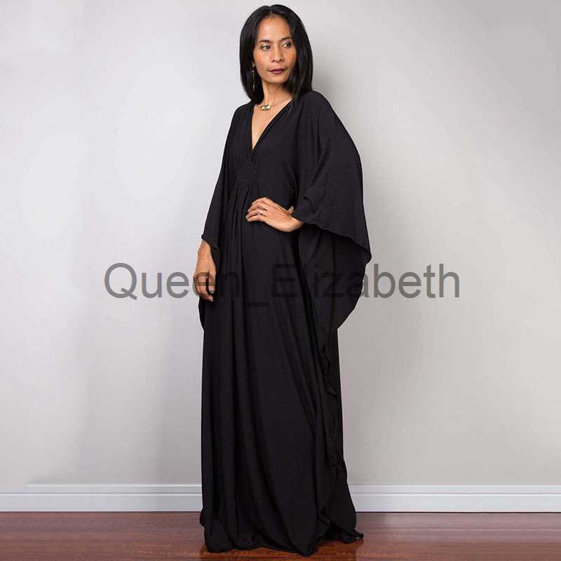 Casual Dresses Greek Goddess Pure White Long Dress Stuning Solid Color Black Kaftan High Waist Batwing Sleeve Maxi Dresses For Elegant Women J230625