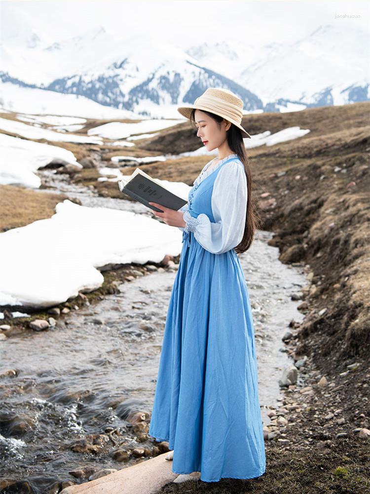 Casual Dresses AIGYPTOS Maxi Dress For Women Vintage Elegant Slim V-Neck Long Lantern Sleeve Spring Fall Denim Blue Robe Femme 
Casual Dresses AIGYPTOS Maxi Dress For Women Vintage Elegant Slim V-Neck Long Lantern Sleeve Spring Fall Denim Blue Robe Femme