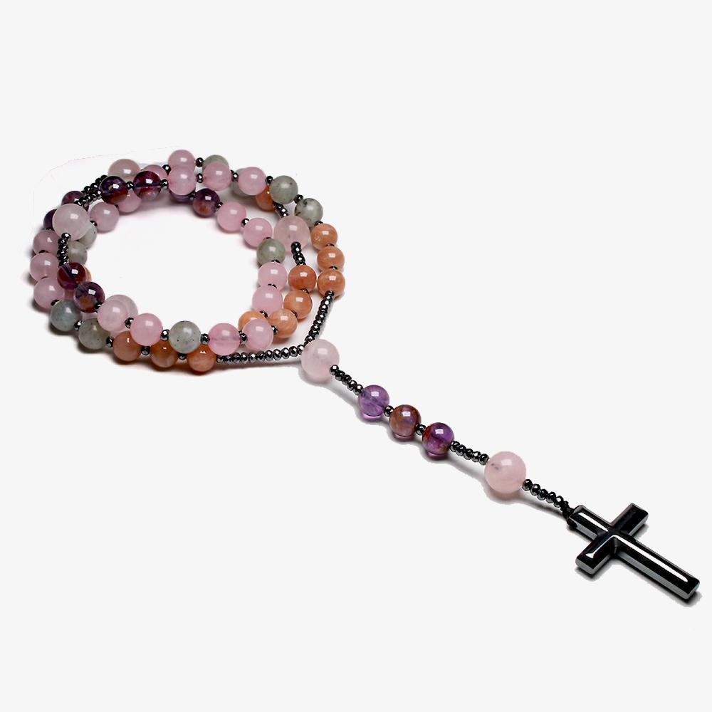 Necklaces Christ Rosary Necklaces Natural 8mm Rose Quartz Mala Labradorite Jewelry Sunstone Cross Pendant Necklace For Women
Necklaces Christ Rosary Necklaces Natural 8mm Rose Quartz Mala Labradorite Jewelry Sunstone Cross Pendant Necklace For Women