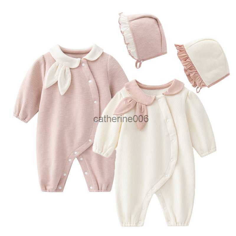 0-1-year-old spring plush baby girl climbing suit long-sleeved cute hooded romper baby one-piece children's wear L230625