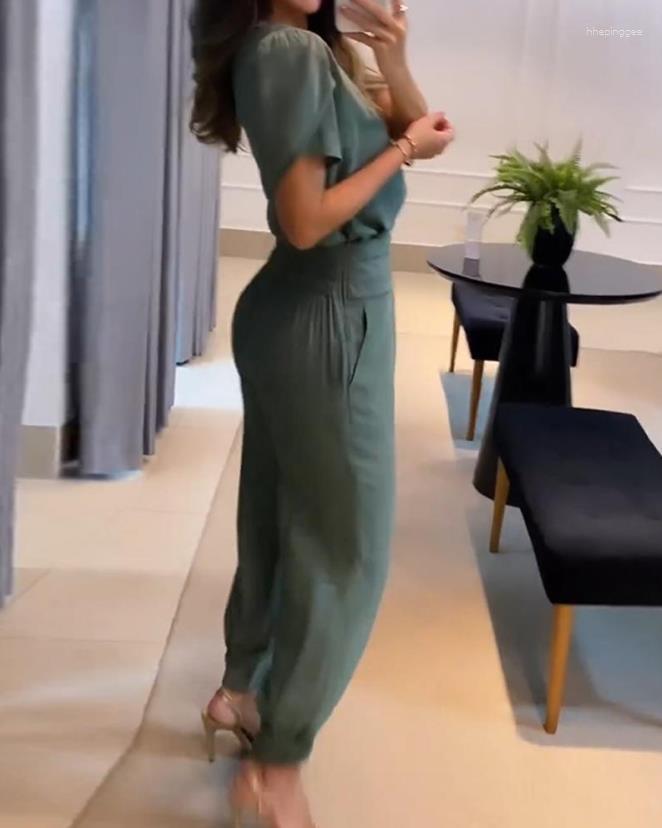 Women' Two Piece Pants Women Pant Suit Casual Puff Sleeve Top High Waist Cuffed Set Polyester Plain V-Neck Design Daily Fashion Outfits
Women' Two Piece Pants Women Pant Suit Casual Puff Sleeve Top High Waist Cuffed Set Polyester Plain V-Neck Design Daily Fashion Outfits