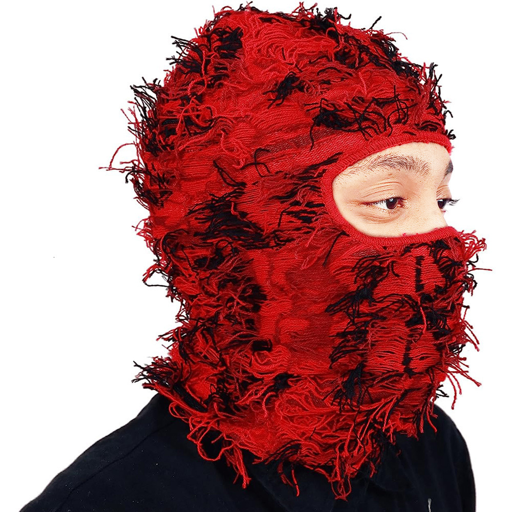 Cycling Caps Masks Unisex Fuzzy Balaclava Hat Ski Mask Knitted Beanies Hats Distressed Winter Windproof Warm Cycling Camouflage Cap 230621