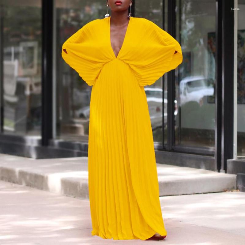 Ethnic Clothing Summer Elegant African Long Sleeve V-neck Polyester Yellow White Green Pleated Dress Maxi Dresses For Women
Ethnic Clothing Summer Elegant African Long Sleeve V-neck Polyester Yellow White Green Pleated Dress Maxi Dresses For Women