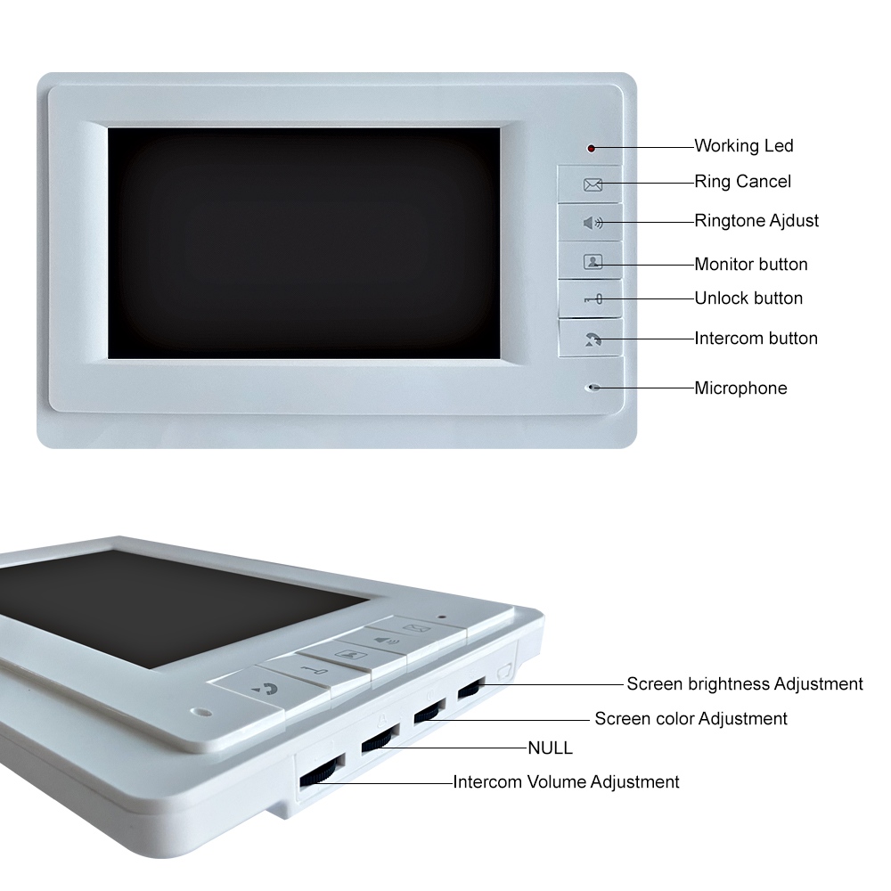 7 inch Wired Video Door Phone Video Intercom Color Screen video phone with Doorbell IR Night Vision for Home Security