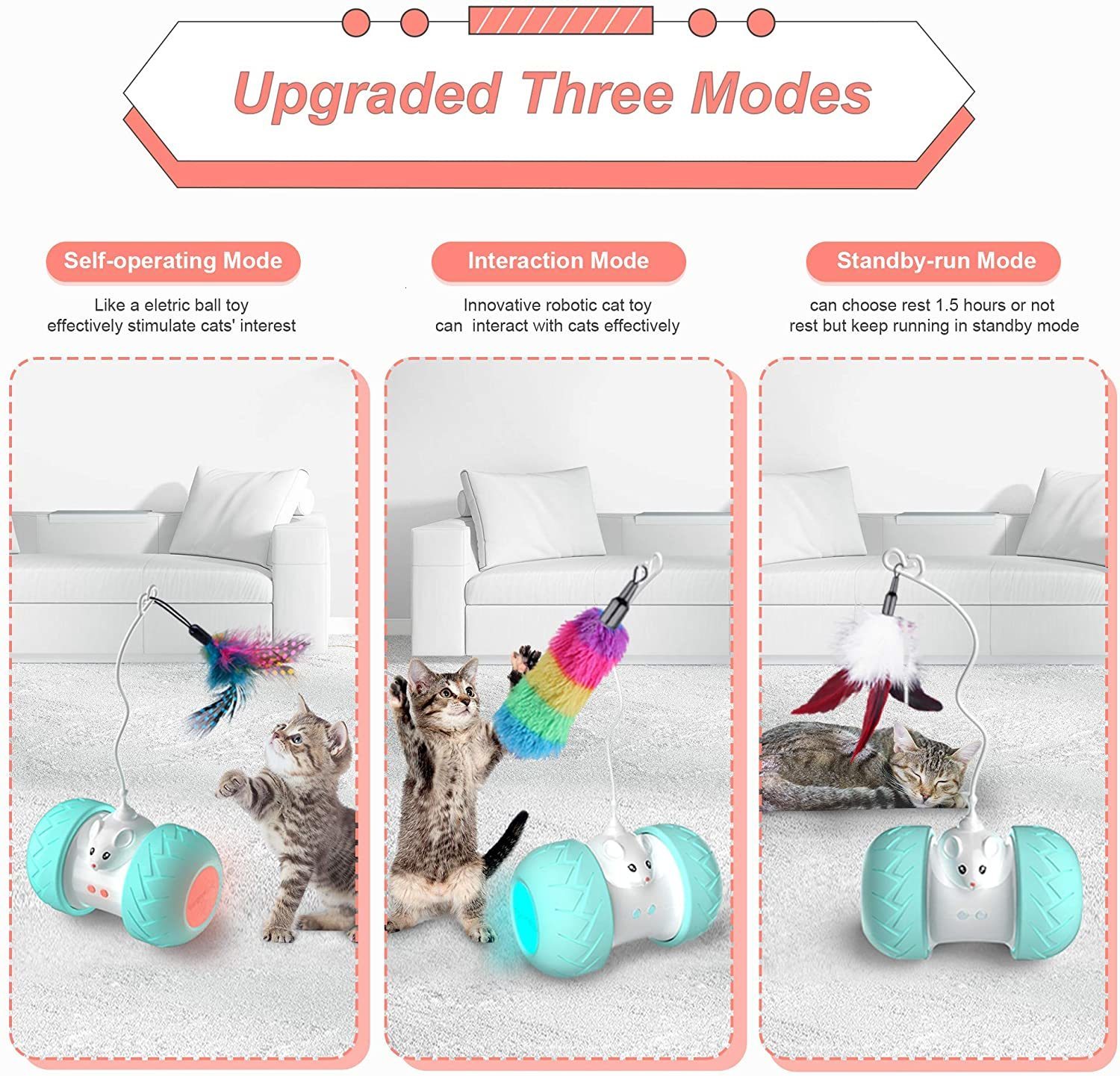 Interactive Cat Indoor Automatic Kitten Toys Electronic with Mouse and 3 Feathers for Cats to Play Alone Exercise 230625