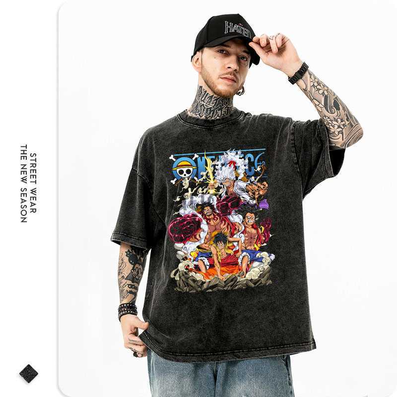 Men's T-Shirts Monkey D Luffy T Shirt Streetwear Vintage Washed Anime One Piece Tshirts Manga Summer Short Sleeve Oversized Nika Tops Tees Men J2
