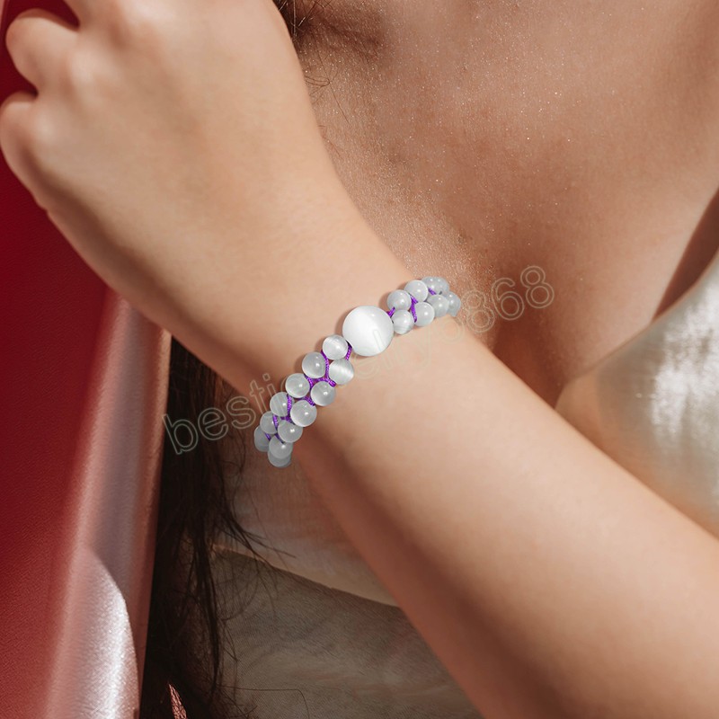 White Opal Beads Bracelet Adjustable Wrap Colorful Rope Natural Crystal Cat Eye Stone Braided Bracelets For Women Men Jewelry