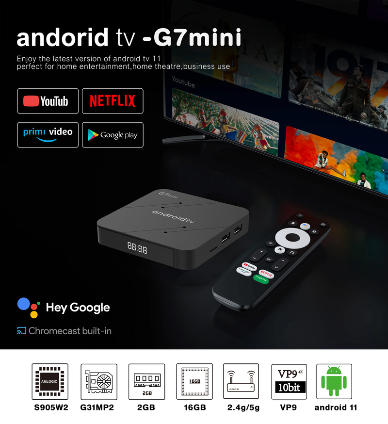 ATV TV Box G7 mini S905W2 Quad Core Android 11 Smart TV Box BT Remote control 5G Wifi BT 5.0 USB3.0 Streaming set top box tvbox