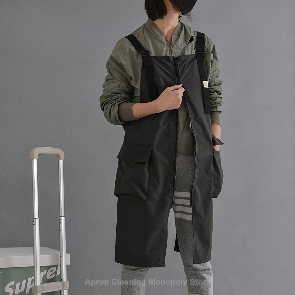 Aprons Split Apron Coffee Shop Restaurant Flower Shop Manicure Salon Overalls With Zipper Waterproof Clothing Kitchen Cleaning 230625