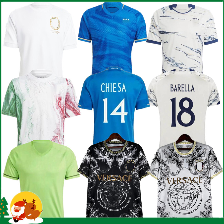 

2023 ITALYS Soccer Jerseys RASPADORI CHIESA SCAMACCA JORGINHO VERRATTI BARELLA BONUCCI ZANIOLO BASTONI national Italian football shirt Men women / kids kit, New 2023 away