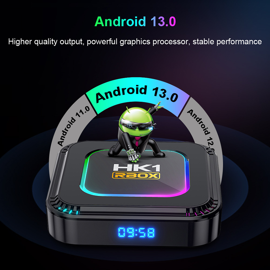 HK1 RBOX K8 TV Box Android 13 8K RGB Light 4GB 128GB RK3528 WiFi6 Dual Wifi Smart TV Box Set Top Receiver