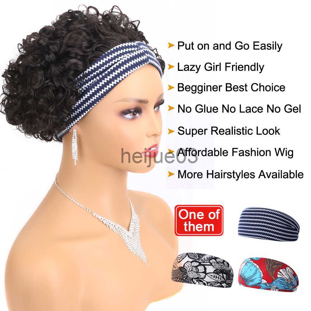 Synthetic Wigs Synthetic Headband Wig 6Inch Curly Women's Headband Wig Full Machine Made Glueless Short Hair Wigs For Black Women Daily Use x0715