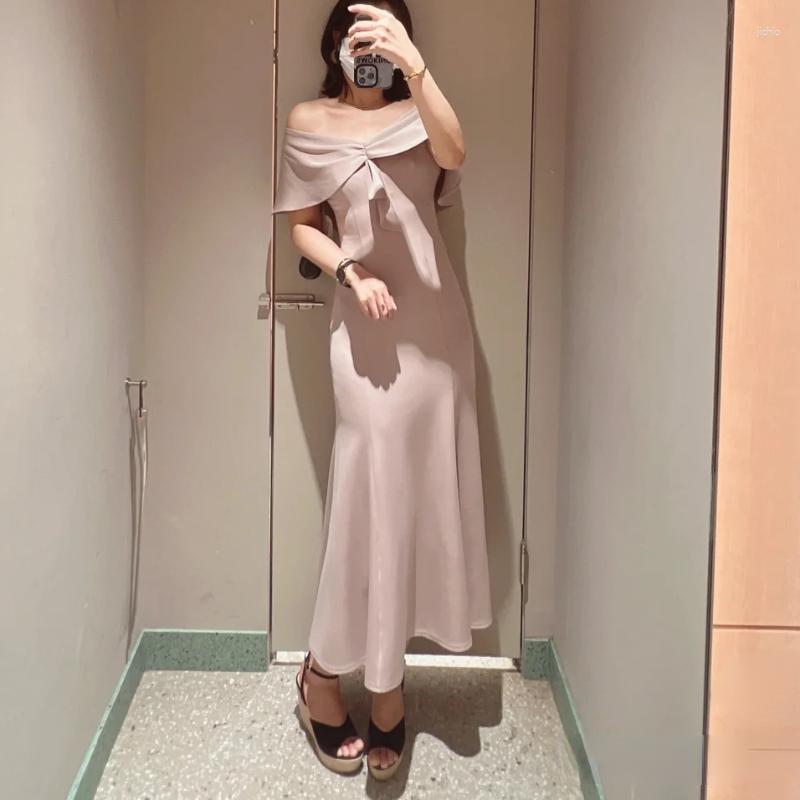 Casual Dresses Neploe Backless Cross Lace Up High Wasit Robe Japanese V-neck Ruffles Slim Fit Solid Color Mermaid Vestidos