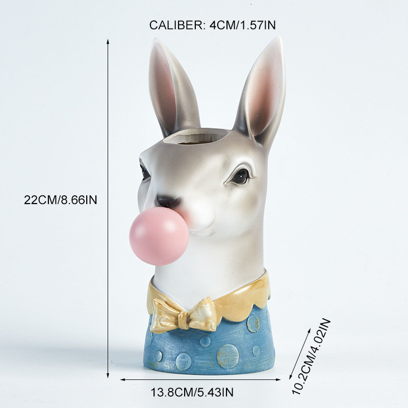 Vases Creative Modern Animal Head Resin Succulent Vase FlowerPot Hand Painting Giraffe Zebra Panda Blowing Bubbles Animal Bust Figure 230625