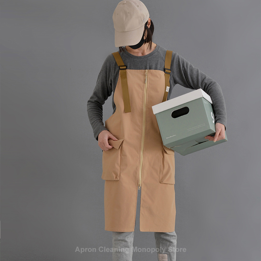 Aprons Split Apron Coffee Shop Restaurant Flower Shop Manicure Salon Overalls With Zipper Waterproof Clothing Kitchen Cleaning 230625