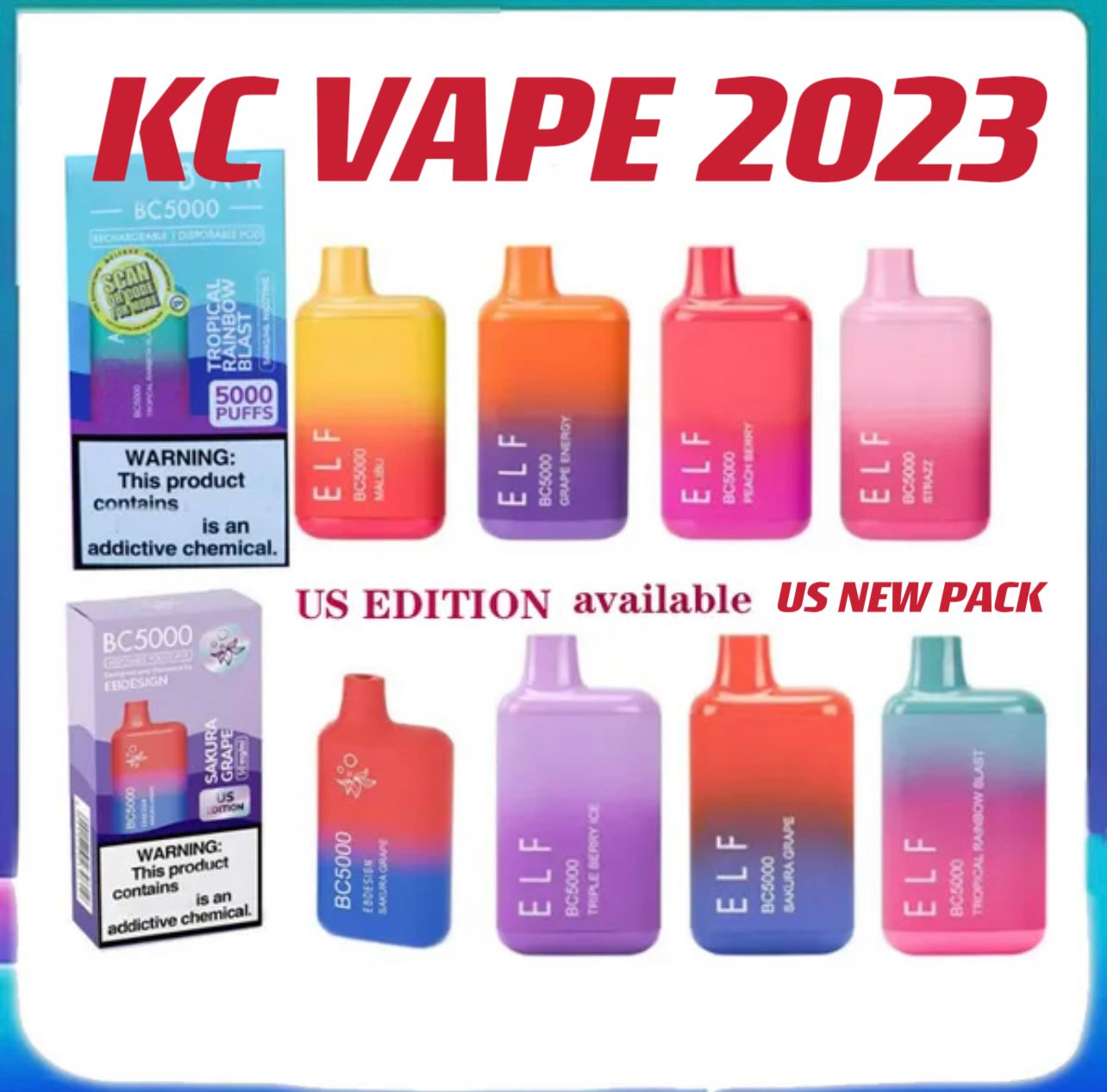 Original Code ELF BC 5000Puffs Disposable Vape pen Bar US New Packaging ELF 5000Puffs Cigarette Prefilled 13ml Pod 650mah Rechargeable Battery
Original Code ELF BC 5000Puffs Disposable Vape pen Bar US New Packaging ELF 5000Puffs Cigarette Prefilled 13ml Pod 650mah Rechargeable Battery