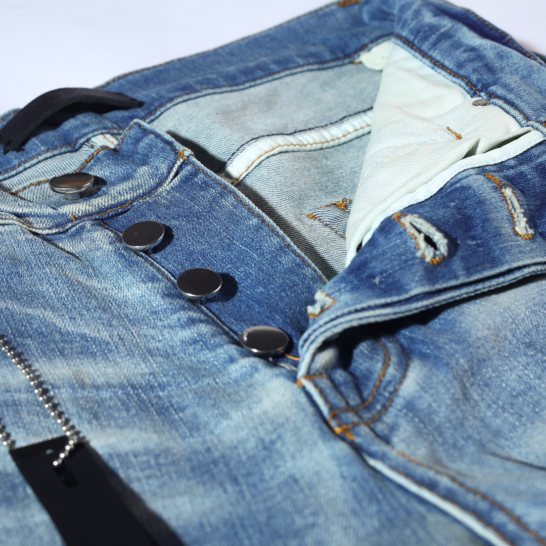 Men's Jeans Wash Blue Cashew Flower Patch Slim Fit Ripped High Street 230625