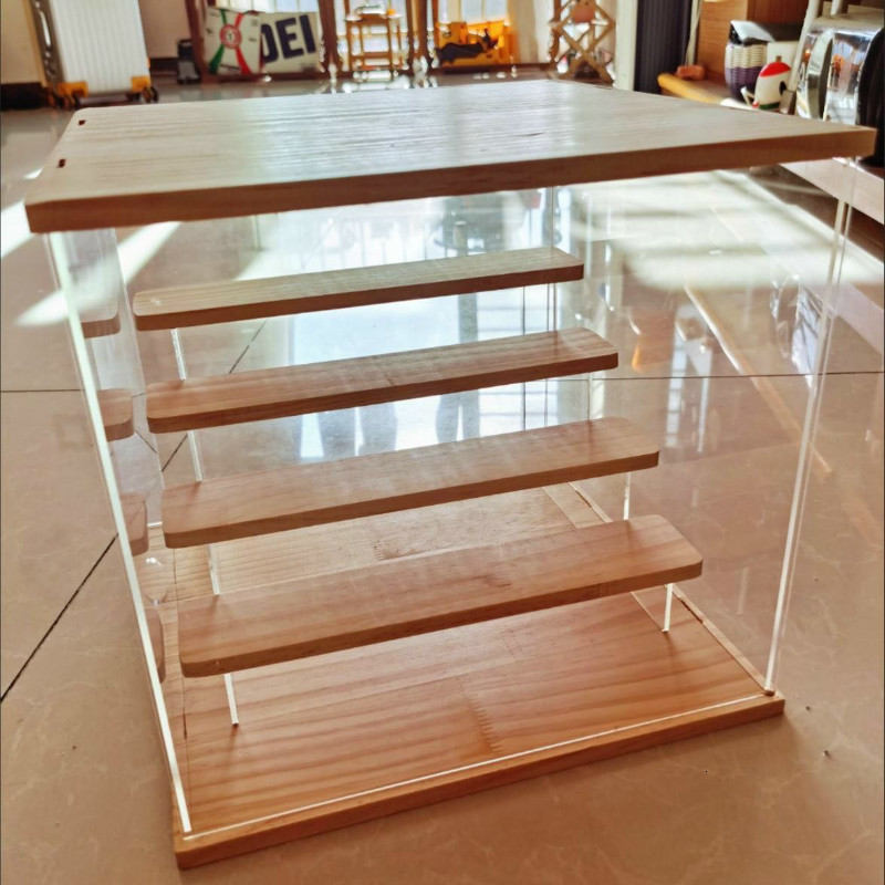 Storage Bags 24 Tier Riser Display Stand Case Led Light Clear Acrylic Showcase Wooden Shelves Box Figure Perfume Displaying 230625
