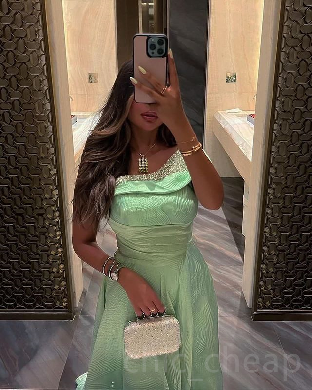 2023 April Aso Ebi Mint A-line Prom Dress Beaded Satin Evening Formal Party Second Reception Birthday Engagement Gowns Dresses Robe De Soiree ZJ5266