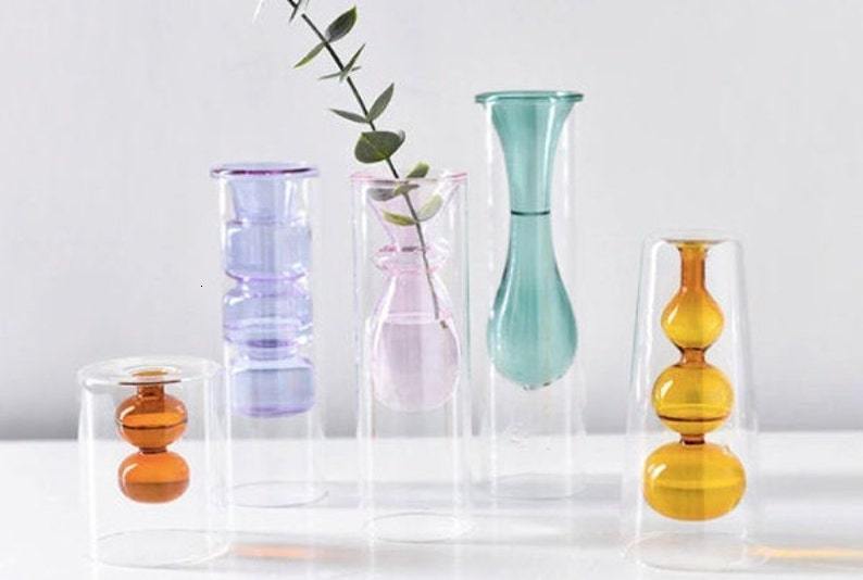 Vases Mustard Tall bubble Glass Vase 230625
