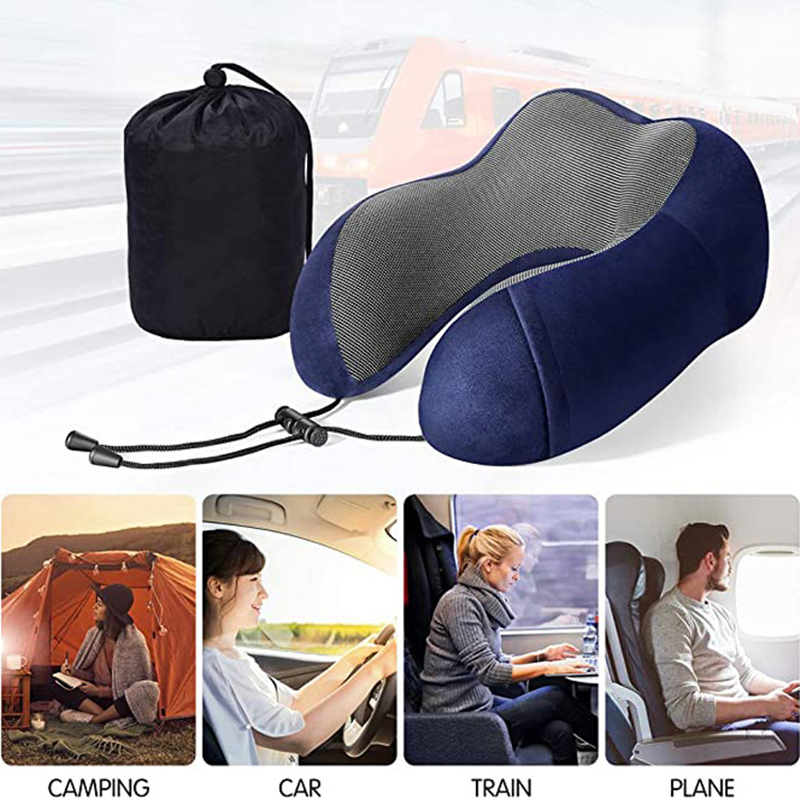 Pillow UShape Travel Pure Memory Foam Neck for Airplane Office Nap Cervical Pillows Flight Sleeping Head Support 230626