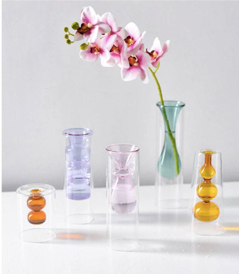 Vases Mustard Tall bubble Glass Vase 230625