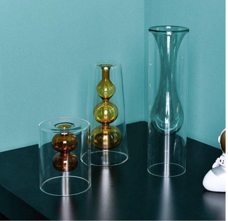 Vases Mustard Tall bubble Glass Vase 230625