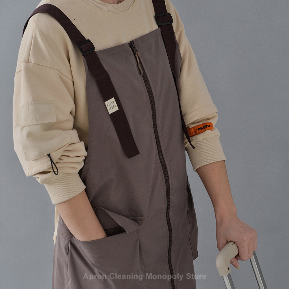 Aprons Split Apron Coffee Shop Restaurant Flower Shop Manicure Salon Overalls With Zipper Waterproof Clothing Kitchen Cleaning 230625