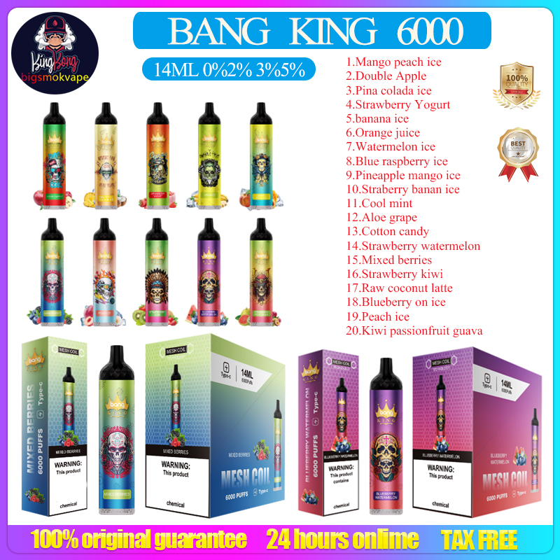 Original Bang King 6000 Puffs 0% 2% 3% 5% Disposable Vape Pen Electronic Cigarettes bar 850mAh Rechargeable Battery Prefilled 14ml Coil Cartridge Vapor Bar VS bang 6k
Original Bang King 6000 Puffs 0% 2% 3% 5% Disposable Vape Pen Electronic Cigarettes bar 850mAh Rechargeable Battery Prefilled 14ml Coil Cartridge Vapor Bar VS bang 6k