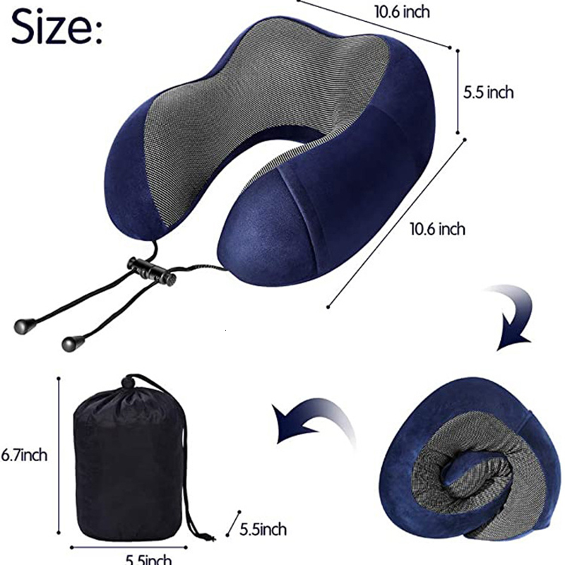 Pillow UShape Travel Pure Memory Foam Neck for Airplane Office Nap Cervical Pillows Flight Sleeping Head Support 230626