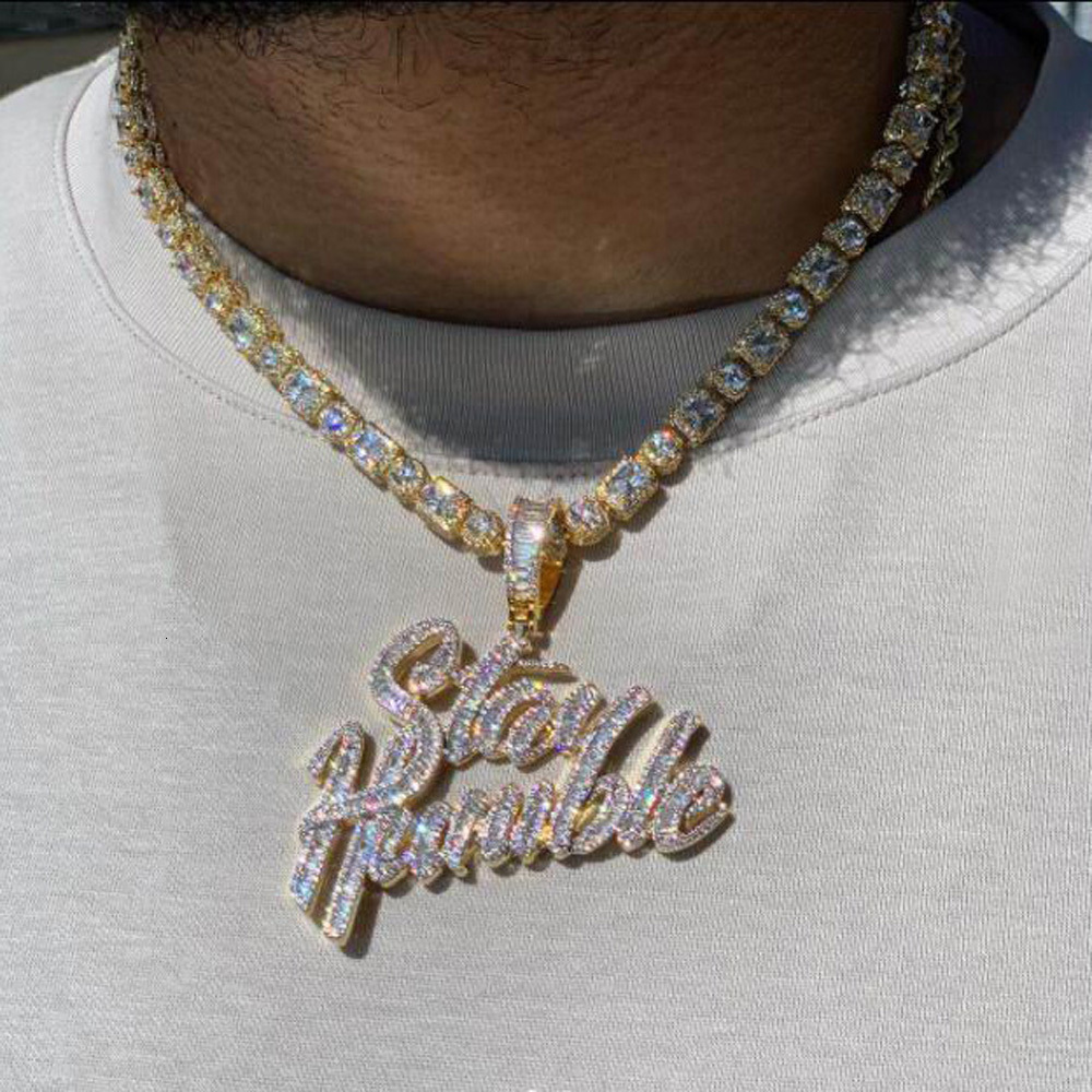Charms Arrived Bling Iced Out Stay Humble Letters Pendants Paved 5A Cubic Zirconia Necklaces For Men Hip Hop Rapper CZ Jewelry 230626