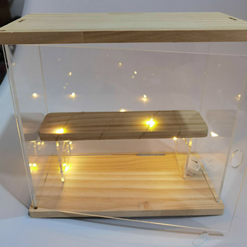 Storage Bags 24 Tier Riser Display Stand Case Led Light Clear Acrylic Showcase Wooden Shelves Box Figure Perfume Displaying 230625