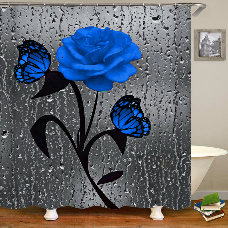 Shower Curtains Blooming Flowers Rose Butterfly Curtain Set Waterproof Bathroom Toilet Seat Cover Bath NonSlip Mat Rug Carpet Decor 230625