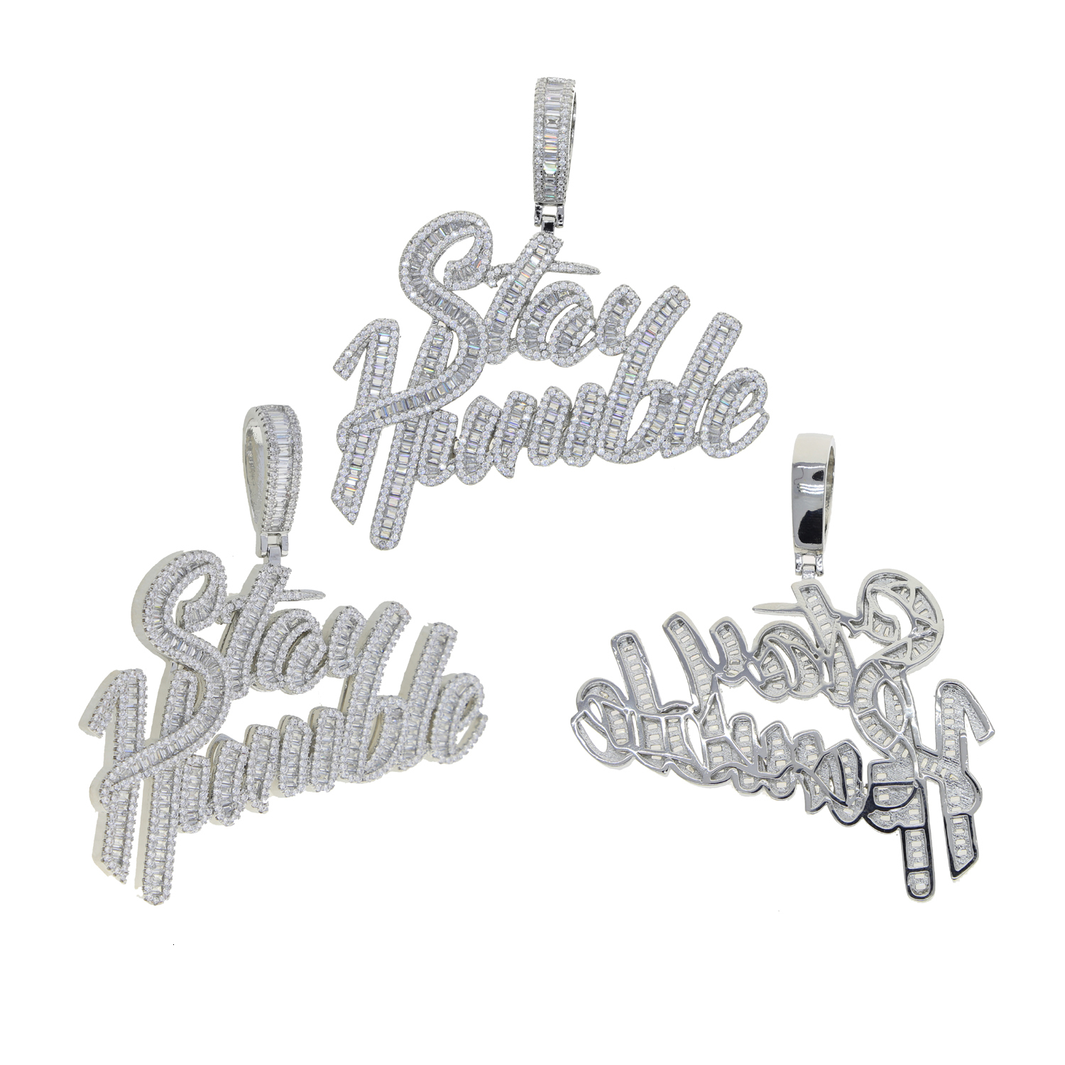 Charms Arrived Bling Iced Out Stay Humble Letters Pendants Paved 5A Cubic Zirconia Necklaces For Men Hip Hop Rapper CZ Jewelry 230626