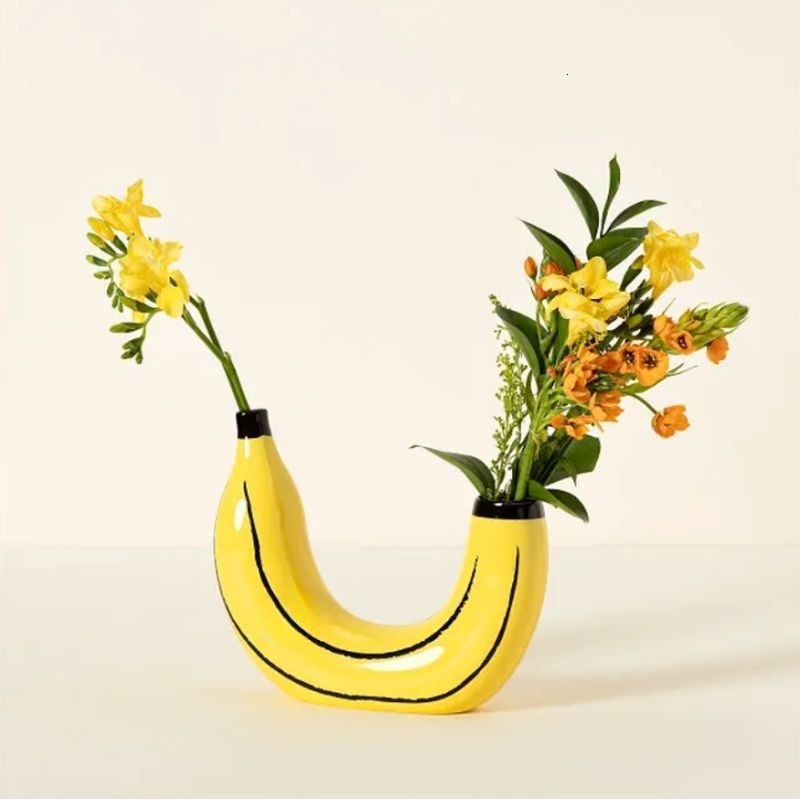 Vases Eclectic Unique Banana Resin Vase in Yellow wer Arrangements desktop vase living room home decoration 230625