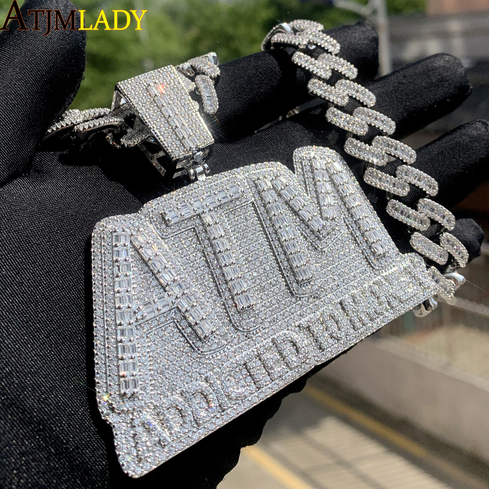 Pendant Necklaces Iced Out Bling 5A CZ Letters ATM Addicted To Money Pendant Necklace 2 Colors Cubicz Zircon Men's HipHop 5mm Tennis Chain Jewelr