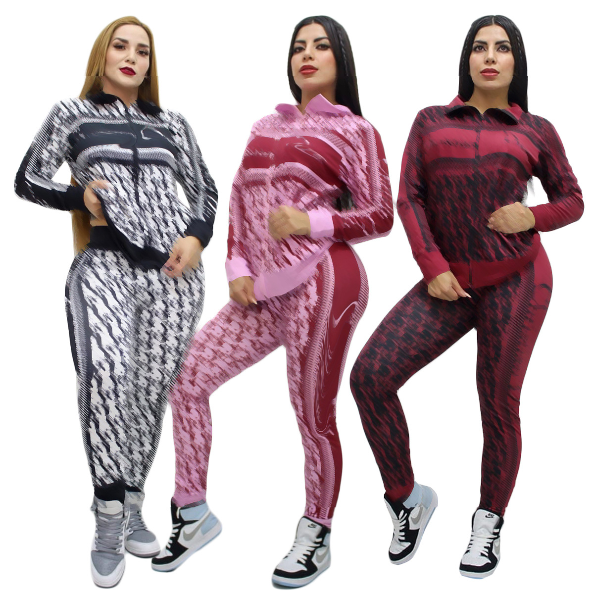 Jacket and Trousers Two Piece Set Tracksuits Women Casual Zip Sweatshirt and Pants Set Free Ship