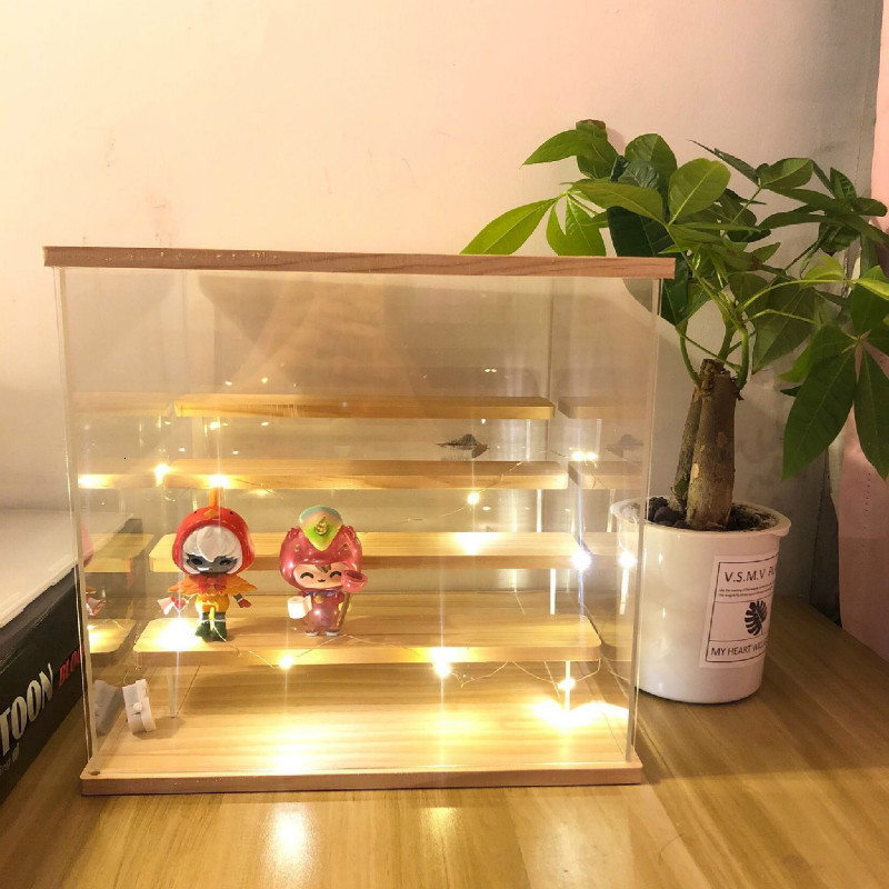 Storage Bags 24 Tier Riser Display Stand Case Led Light Clear Acrylic Showcase Wooden Shelves Box Figure Perfume Displaying 230625